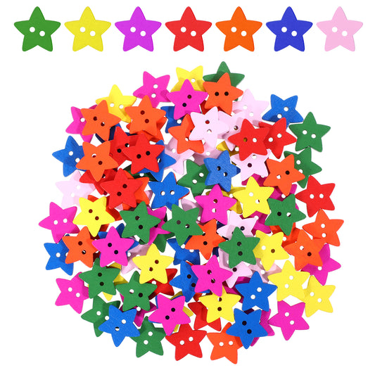 cobee 100 Pcs Wooden Star Buttons, Vintage Colorful Buttons Star Shaped Buttons with 2 Holes, Decorative Buttons for Clothes Sewing Scrapbooking Art Crafting DIY Decoration