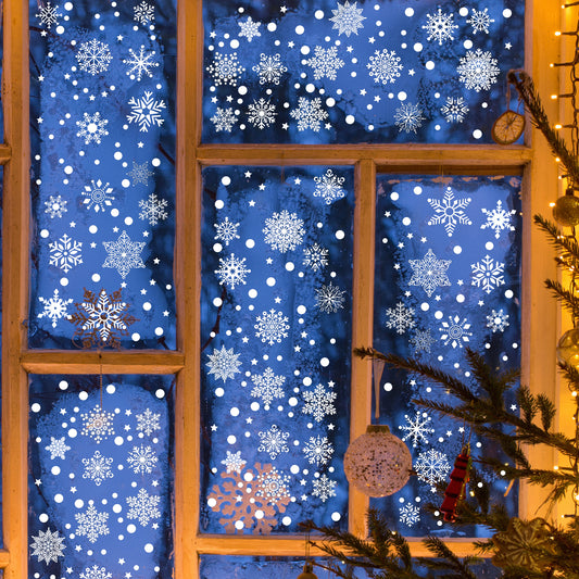 Amaxiu Snowflakes Window Clings Christmas Decorations, 556 Pcs 8 Sheets Snowflakes Decor Double Sides Christmas Window Stickers Decals for Home Party Christmas Decor(556)