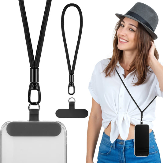HJZHII Phone Crossbody Strap, Crossbody Phone Lanyard with 1 Universal Mobile Phone Wrist Strap 2 Phone Patch Tether Pads 1 Anti Theft Phone Strap Compatible with Most Smartphones(Black)