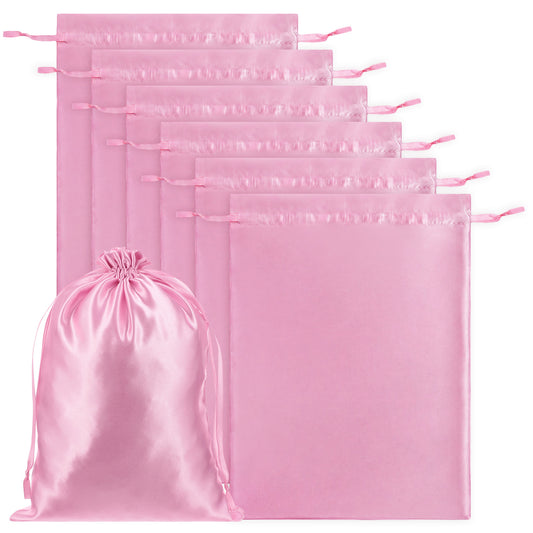HJZHII 6Pcs Wig Bags with Satin Drawstring, Pink Wig Storage Bags Satin Wigs Bags Silk Hair Storage Bags Soft Hair Packaging Bag Travel Bag & Large Storages for Wigs Extension Bundle Salon Use