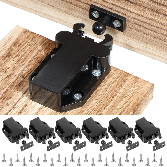 HJZHII 6 Pack Push Latches for Cabinets, Push to Open Cabinet Catch Lock Rebound self-Locking Device Cabinet Hardware for Cabinets Drawer Wardrobe Kitchen Door(Black)