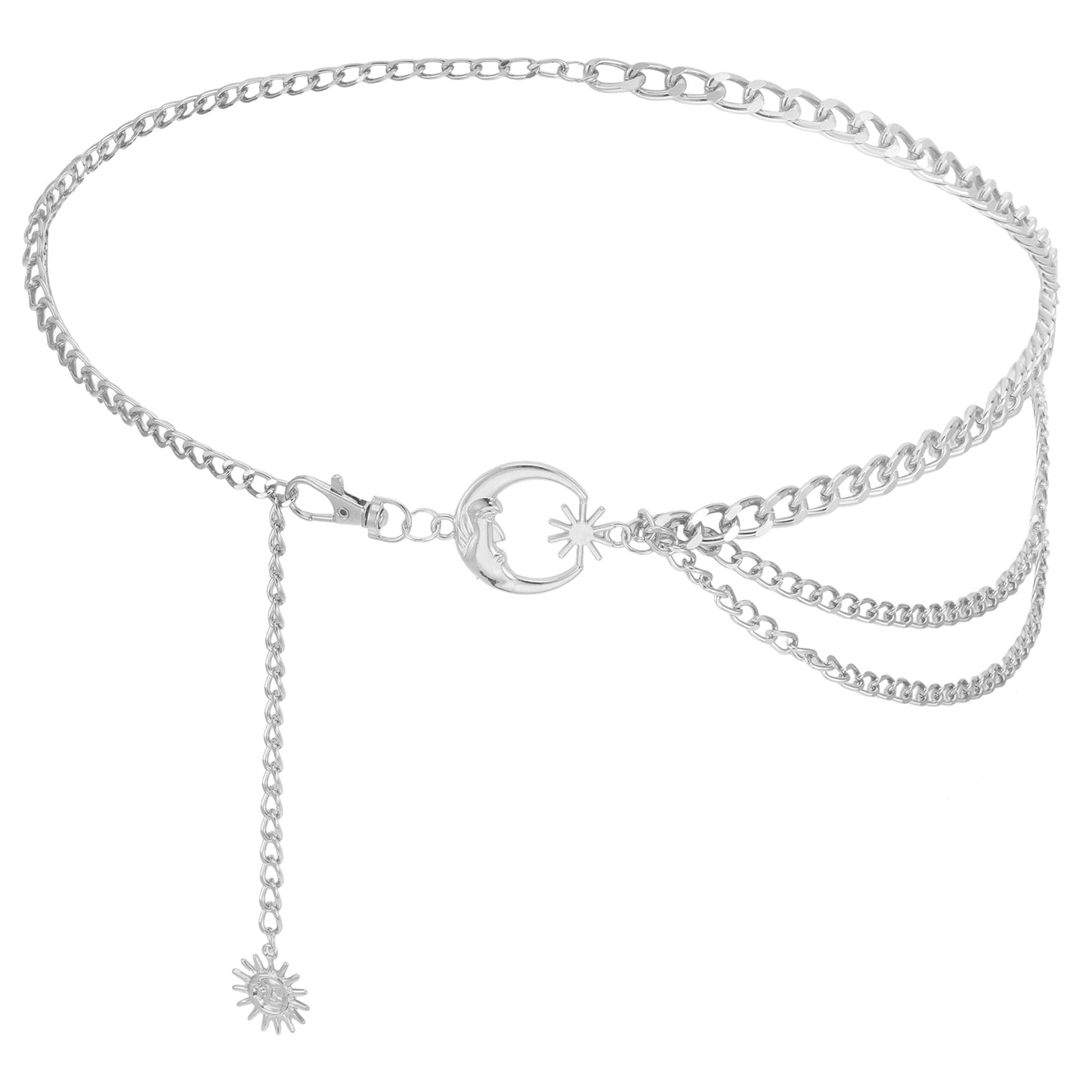 TIESOME Multilayer Metal Waist Chain Belt for Women, Sun Moon Belly Belt Body Chain Jewelry Accessories for Dress Jeans(silver)