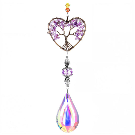 HJZHII Sun Catcher for Windows, Crystal Tree of Life Suncatchers Hanging Ornament Natural Chakra Healing Stone Rainbow Maker Suncatcher Quartz Ball Prism Pendant Garden Home Car Decor(Purple)
