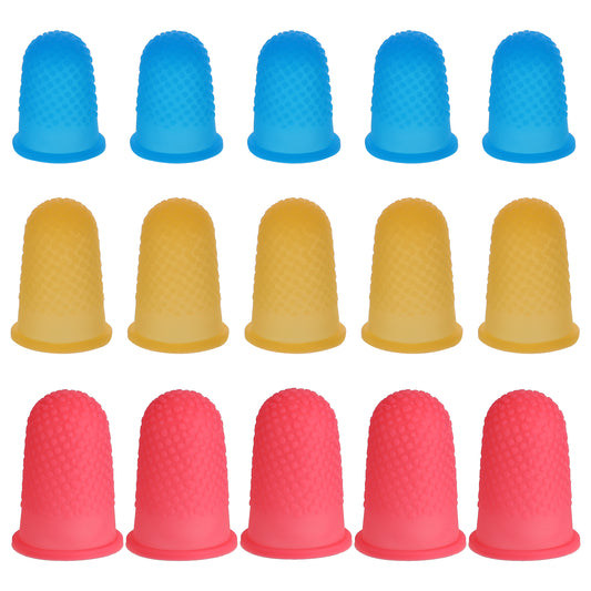 JIYIN 15 Pcs Rubber Fingers Tips Protectors, 3 Different Sizes Colors Rubber Finger Thimbles Reusable Fingers Covers Office Rubber Finger Tips for Paperwork Collating Writing Embroidery Money Counting