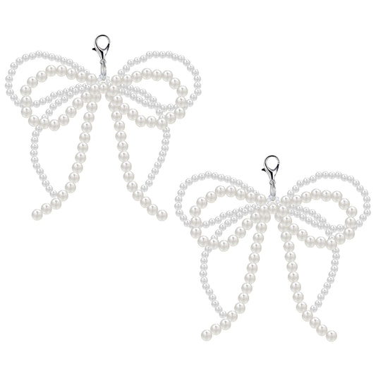 HJZHII 2pcs Pearl Bow Shoe Charms, Shoe Charms for Sneakers Shoelace Charms Bowknot Shoe Decoration Elegant Pearl Buckle Y2K Aesthetic Keychain for DIY Dress Shoe Bag Phone Accessories