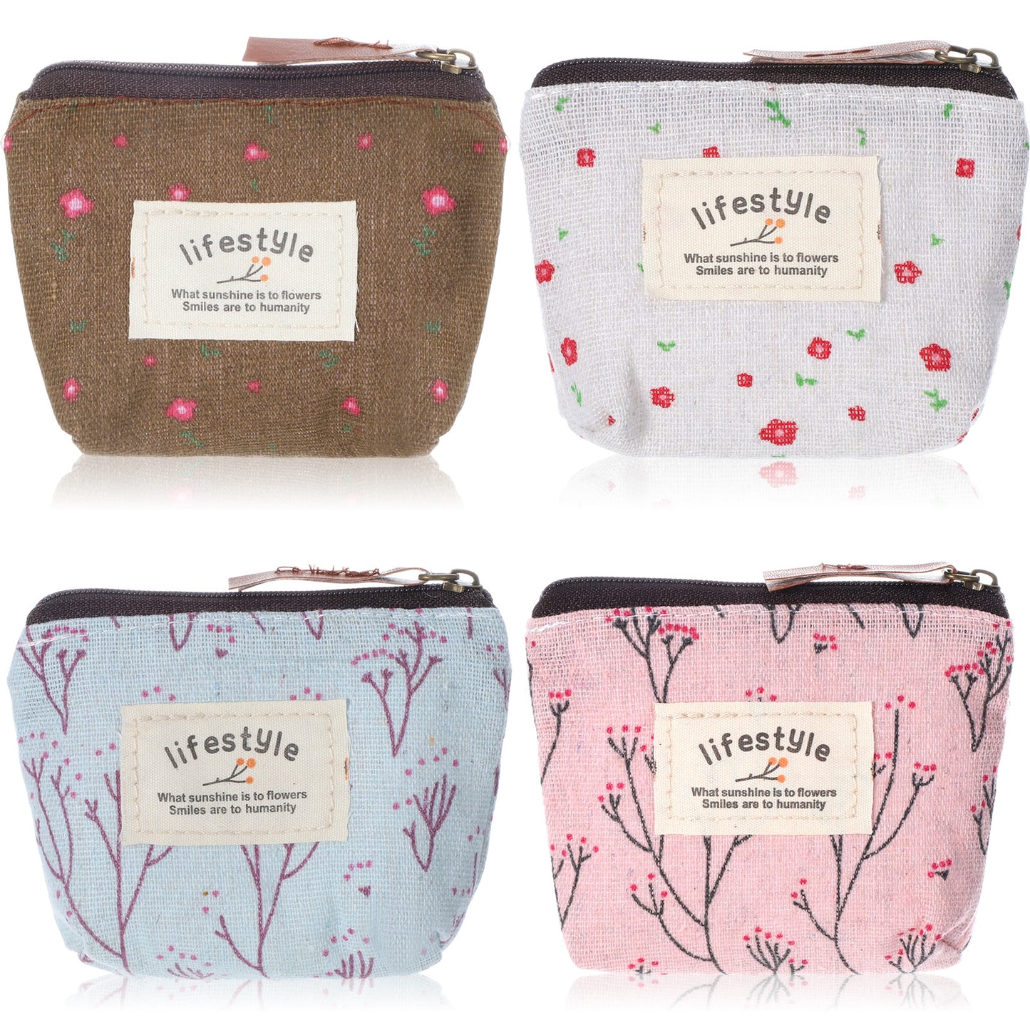 Yuanchu 4Pcs Mini Makeup Bag, Oxford Floral Small Makeup Bag for Purse Portable Small Zipper Purses for Women, Fabric Coin Pouch Organizer for Travel, Lipstick, Cards, Keys Storage