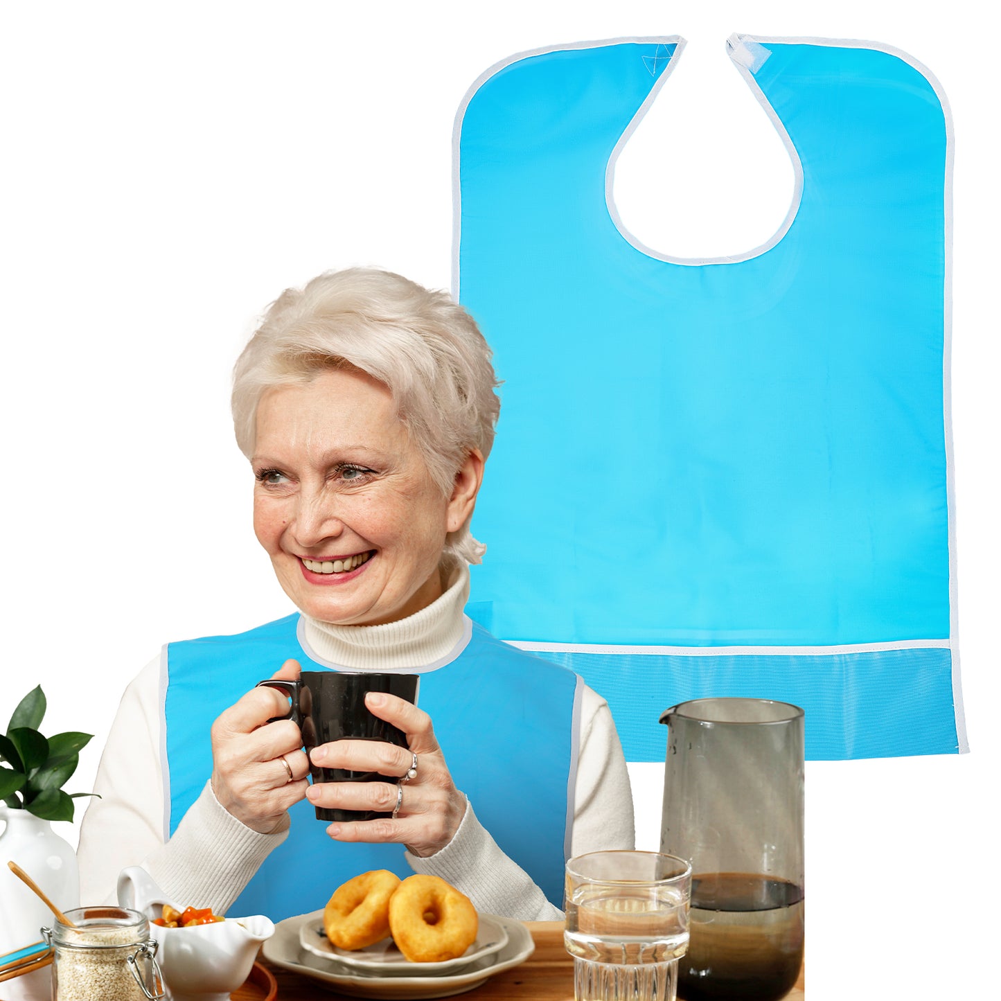 Yuanchu Adult Bibs for Elderly Women Men, Waterproof Oil-Proo Bibs with Chip Collector Wipe-Clean Flexible Plastic Adult Bib Adjustable Adults Eating Clothing Protectors Reusable