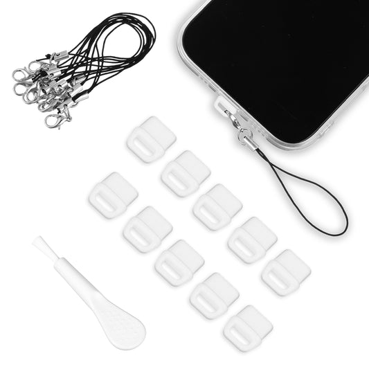 cobee 10 Pcs USB C Port Cover, Phone USB C Dust Plug Charm With Tab Lanyard Cleaning Brush, Charging Port Cleaner Dust Plug Speaker Cover For Type C Port Device(White)