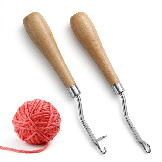 HJZHII 2Pcs Latch Hook Tool, Wooden Handle Crochet Hooks Set Wooden Bent Latch Hook Knitting Tool Crochet Hooks Rug Kit Knitting Tools for Hair Extension Braid Carpet Making and Art Crafts