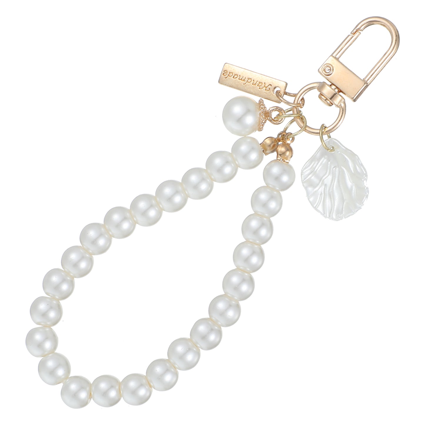 Giantree White Heart Pearl Keychain, Cute Pearl Keychains for Women Bag Charms, Pearl Keychain Wristlet Women's Imitation Pearl Chain, Car Key Chain Key Charm Gifts for Purse Bag Accessories(Shell)