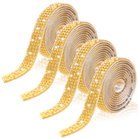 JIYIN Self Adhesive Rhinestone Ribbons, 4 Rolls Gold Glitter Crystal Rhinestone Strips Stickers Bling Rhinestone Strips Tape Rhinestone Decorations for DIY Crafts Clothes Car Shoes(1 Yard)
