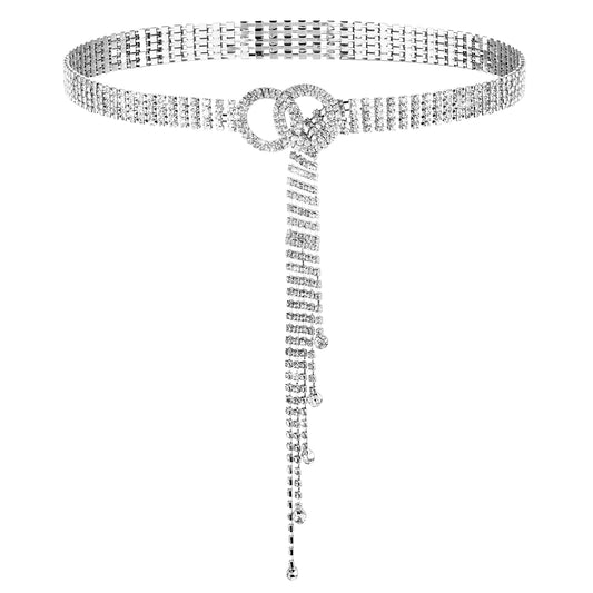 Andibro Women Rhinestone Belt(Silver)