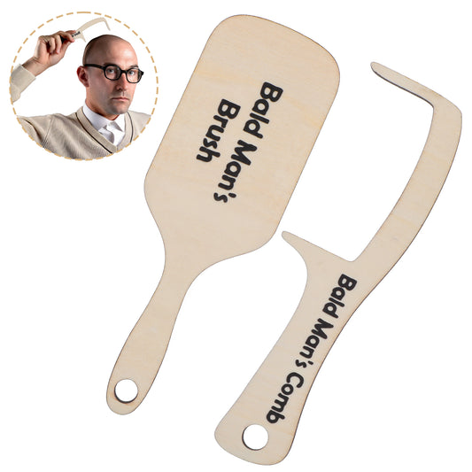 HJZHII 2PCS Wooden Bald Man's Comb, Funny Bald Man's Brush Gag Gift Bald Man Grooming Tool Wooden Hairless Combing Brush Bald Man Joke Hairbrush Toothless Comb Set Novelty Gift