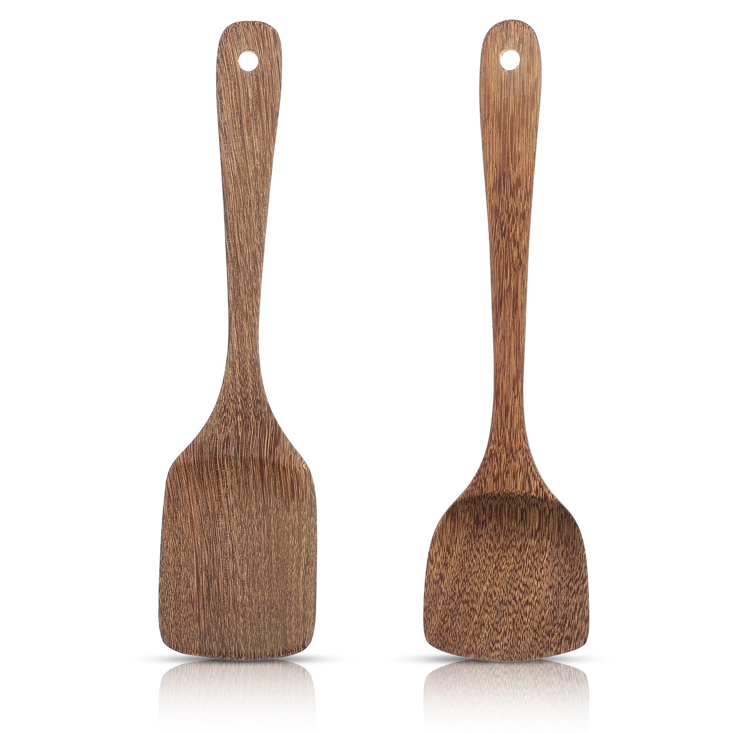 TIESOME Wood Kitchen Spatulas Set, 2 PCS Non Stick Wooden Cooking Utensils Set Unique Patterns Wooden Utensils Durable Kitchen Tools for Mixing Frying Fish Spatula Egg Flipper Turner