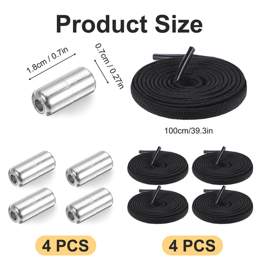 JIEYAO 2 Pairs Elastic No Tie Shoelaces, Tieless Shoe Laces One Size Shoelaces for Adults Sneakers Shoes(Black)