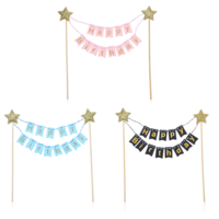 LXUEJIE 3 Sets Mini Birthday Banner, Rainbow Cake Topper Paper Pennant Flags, Happy Birthday Cake Banner Gold Star Cakes Toppers with Wooden Poles for Birthdays Party (3 Colors)