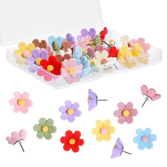 JIYIN 30 Pcs Flower Push Pins, Colorful Thumb Tacks Decorative Cute Push Pins Cork Board Accessories for Craft Cork Board Bulletin Boards Map Photos Wall(Colorful 1)
