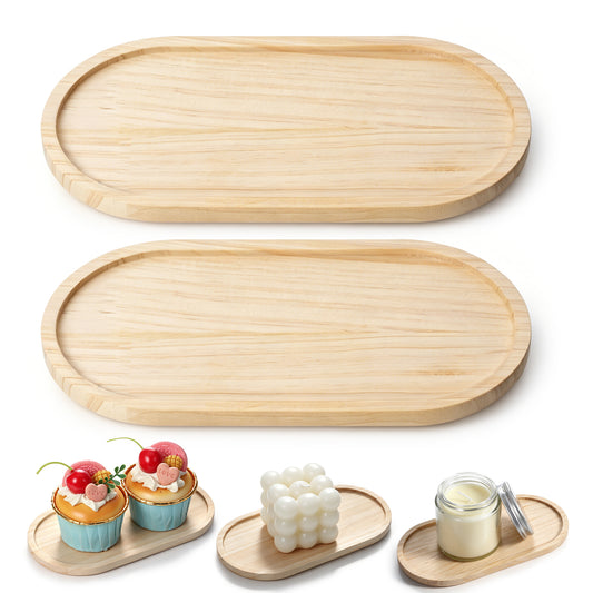 HJZHII 2Pcs Bamboo soap Dispenser Tray, Small Wooden Trays Bathroom Oval Countertop Tray Dispenser Trays Multi-Functional Countertop Organizer for Jewelry Cosmetics Small Items 6.9×3.5In