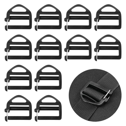 HJZHII 12 Pcs Webbing Hook Clip 25mm 1'' Strap Belt Buckle with Open Lock Plastic Webbing Sliding Button End Clasp Connector Slide Buckles for Backpack Sewn Loop Hiking Repair Replacement
