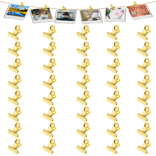 Molain 40Pcs Gold Binder Clips, 0.87 Inch(22mm) Metal Hinge Clips for Food Packages, Mini Picture Clips, Small Paper Clamps, Binder Clips, Photo File Paper Document Clip for Home and Office Supplies