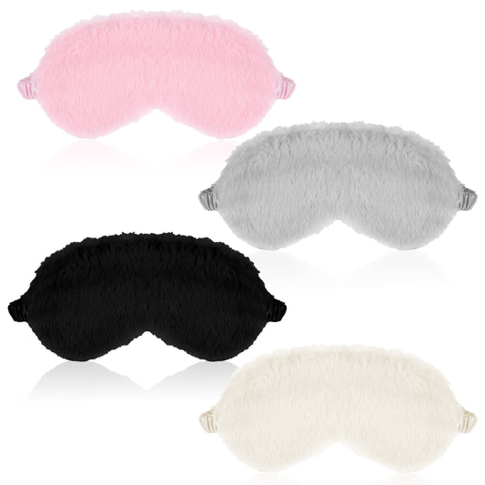 AOZUO 4pcs Plush Eye Mask, Soft Fluffy Furry Sleeping Blindfolds Comfortable Eye Covers Sleepover Mask Light Sleep Night Eyeshade Cover Satin Sleep Mask for Women Girls Gifts(Color B)