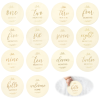BOHUIZ Baby Monthly Milestone Cards - 7 Double-Sided Engraved Wooden Discs for Adorable Milestone Pictures of Your Newborn Boy Girl - Welcome Home & Hello World Sign Are A Great Gift Photo Props