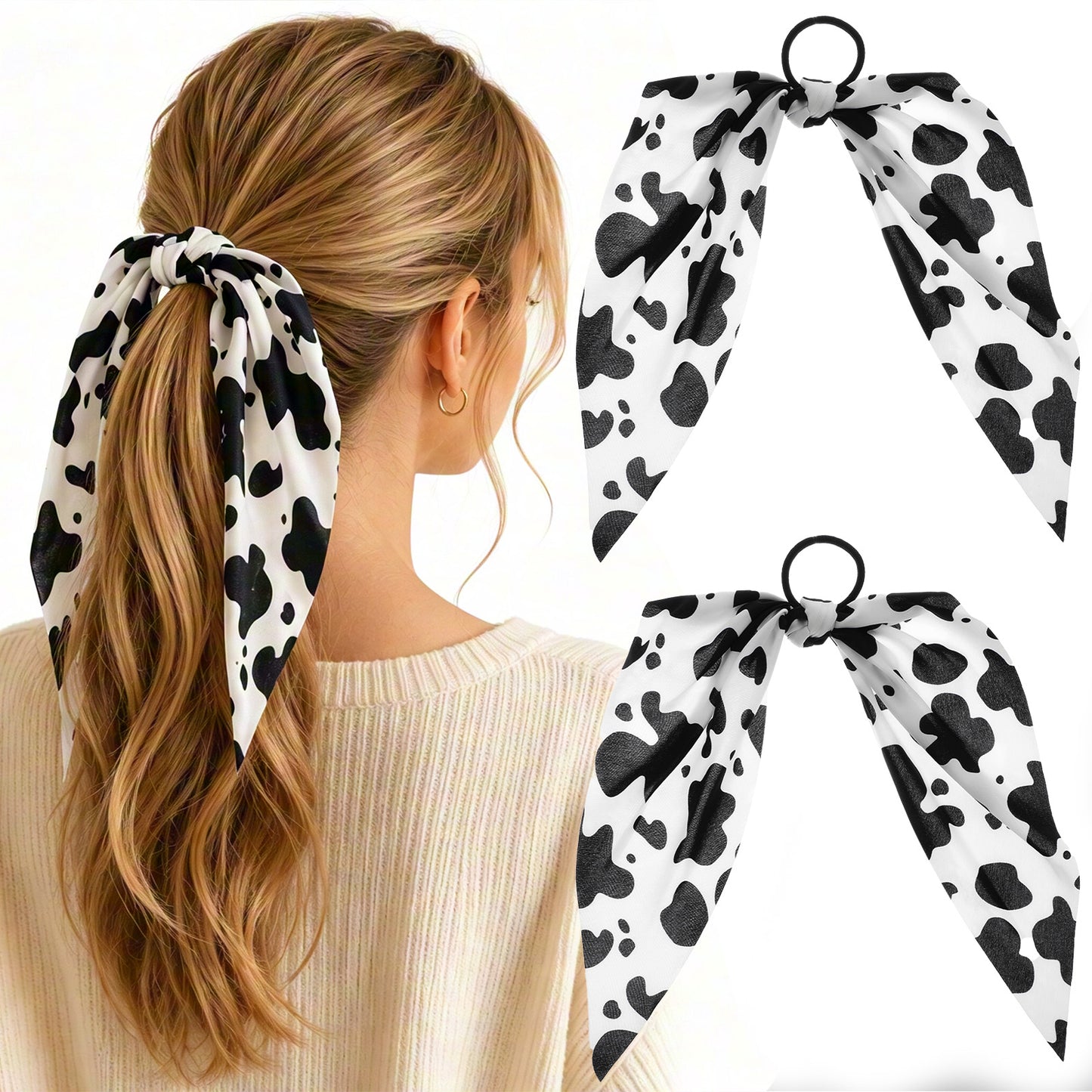 Amabro 2Pcs Cow Print Bandana, Cow Print Headband Accessories for Women