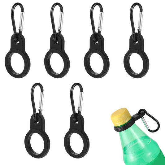 Bewudy 6 Pcs Silicone Water Bottle Buckle Clips, Water Bottle Lanyard with Carabiner, Water Bottle Strap, Portable Safety Water Bottle Buckle Clips for Cycling Camping Hiking (Black)