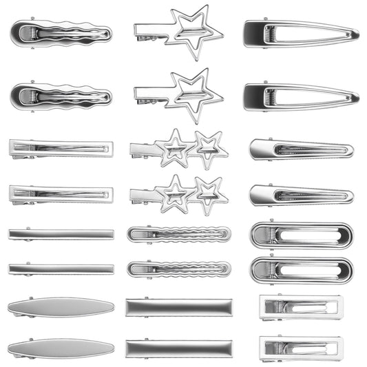 Amaxiu 24 Pcs Silver Hair Clips for Women, Y2K Hair Clips Set 12 Shapes Metal Silver Hair Accessories Cute Star Hairclips for Women Girls Hair Styling