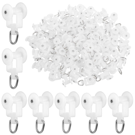 Molain 100 Pcs Curtain Track Gliders Rollers Hooks, Plastic Ceiling Tracks Rail Gliders Mute Wheel Rollers Ball Pulley for Ceiling Tracks Shower Curtains Room Dividers