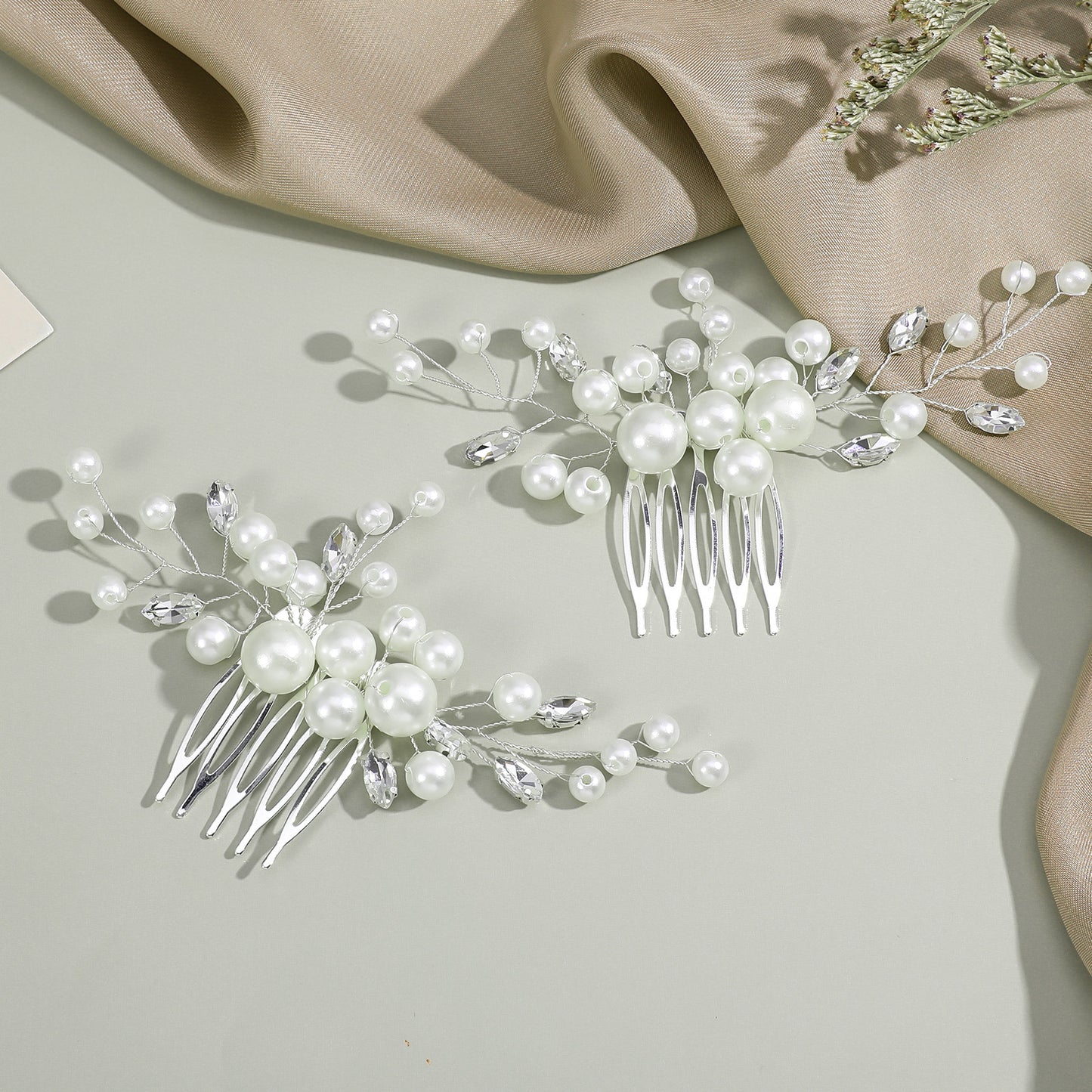 DOPENSPI 2PCS Pearl Wedding Hair Comb, Rhinestone Pearl Hair Accessories Crystal Hairs Pieces Bridal Hairs Clips for Women and Brides Bridesmaid