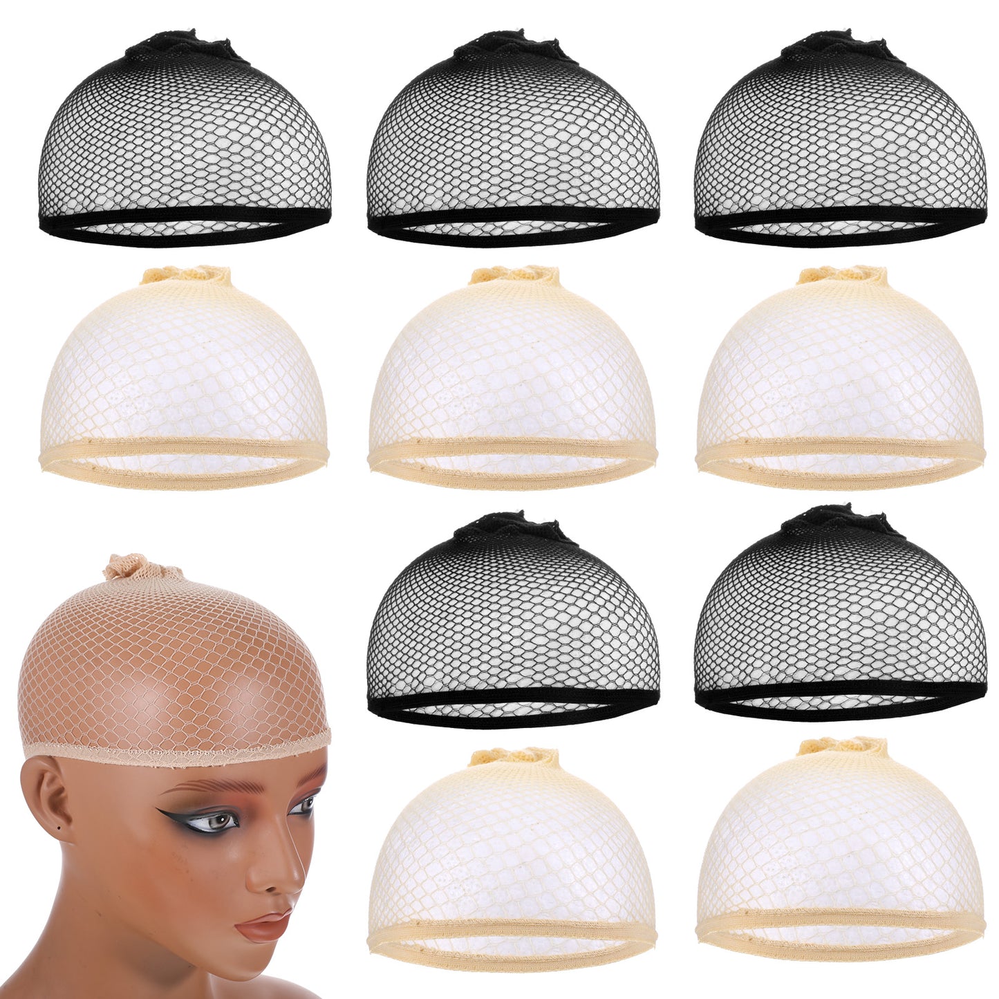 SULIKJHUI 10 Pcs Mesh Wig Cap, Mesh Caps for Wigs, Meshs Wig Cap for Women Non Slip, Stretchy Polyester Weaving Caps(Skin Tone + Black)