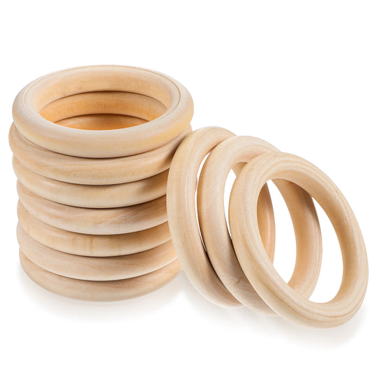JJUNW 10 Pcs Unfinished Natural Wooden Rings, 2.75inch/70mm Wooden Rings for Craft, Unfinished Wood Rings, Wooden Rings for Macrame Craft Pendant Connectors DIY Craft Supplies