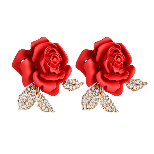 JJUNW 2Pcs Rose Flower Brooch, Crystal Red Rose Flower Brooch Pin for women