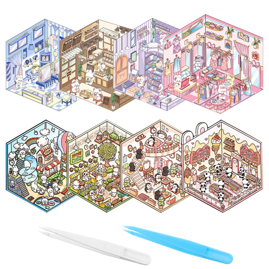 JIEYAO 8 Sets DIY 3D House Stickers, Funny DIY Stickers Scene for Relief Stress Fun DIY 3D Sticker Scene Stickers DIY Stacking Scene Stickers for Kid Adult