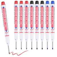 Bewudy 8 PCS Long Nib Marker Pen, Waterproof Deep Reach Markers, Construction Marker Pens, Fine Tip Permanent Marker Pens for Woodworking And Carpenters, Builders Hardware (Black/Blue/Red)
