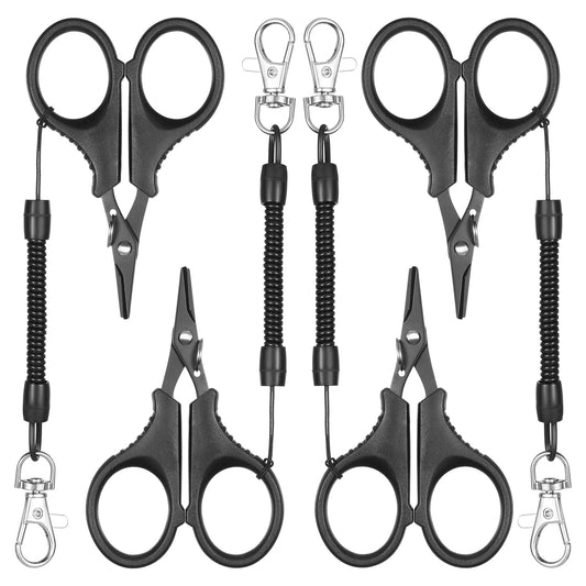 HJZHII 4 Pcs Fishing Scissors, Fishing Line and Braided Line Cutter Stainless Steel Fish Accessories with Retractable Coil Lanyard for Saltwater and Freshwater, Non Slip to Grip, Black