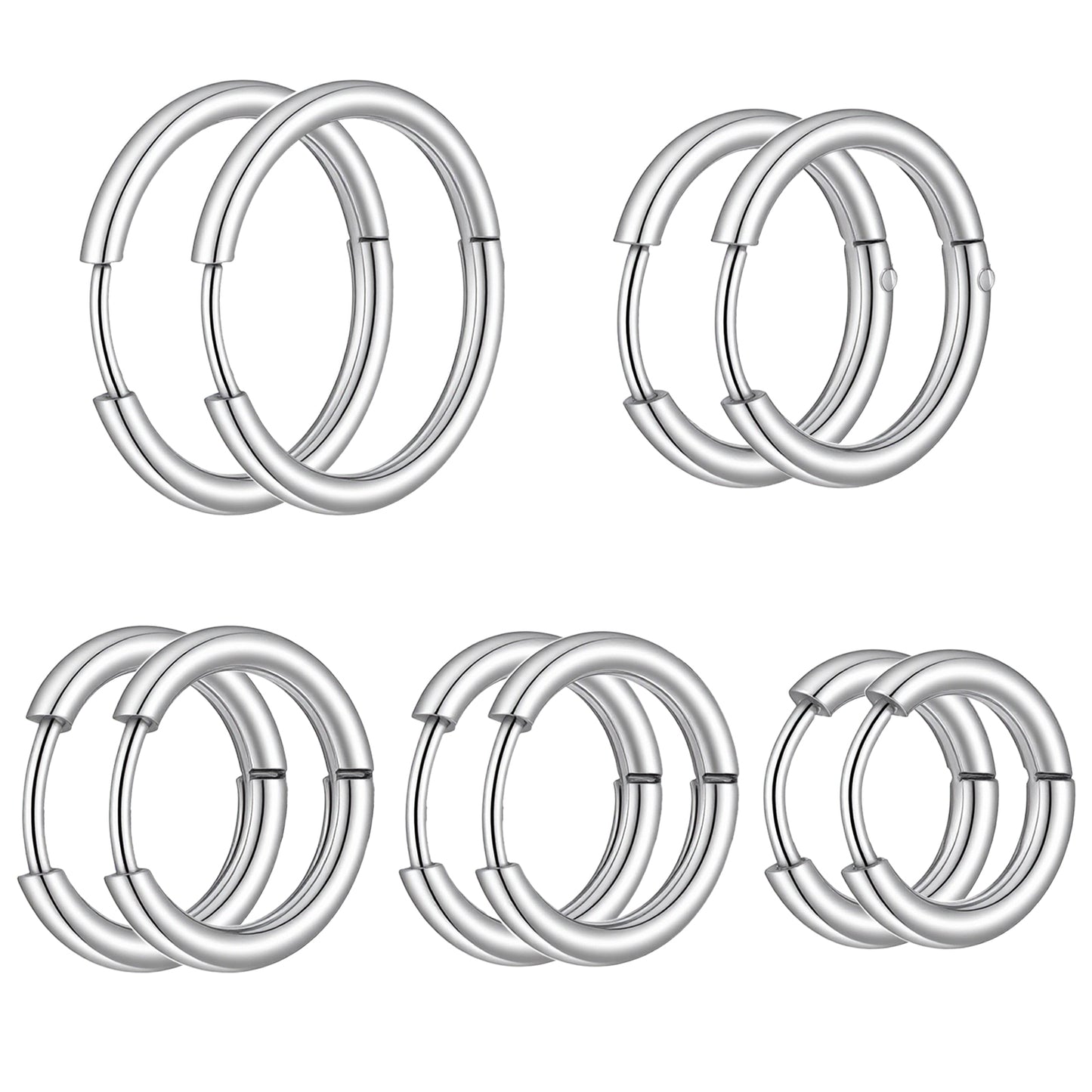 JJUNW 10 Pairs Hoop Earrings for Women, Small Silver Hoop Earrings Set 316L Surgical Steel Piercings Cartilage Earring Hoop Earrings for Women Men (8mm - 16mm)