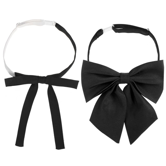 HJZHII 2 Pcs Pre-tied Adjustable Bow Tie for Women, Uniform Solid Color Black Bowties for Costume Uniform Cosplay Shirt