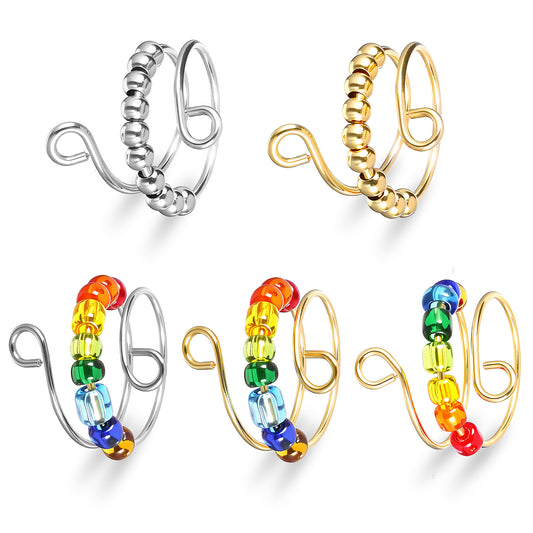 Giantree 5 PCS Rotatable Bead Fidget Ring Set, Open Adjustable Anti-Stress Mood Spinner Ring with Colourful Bead for Daily Life Party Dating Girls Women Men Stress Relief Anxiety Gifts