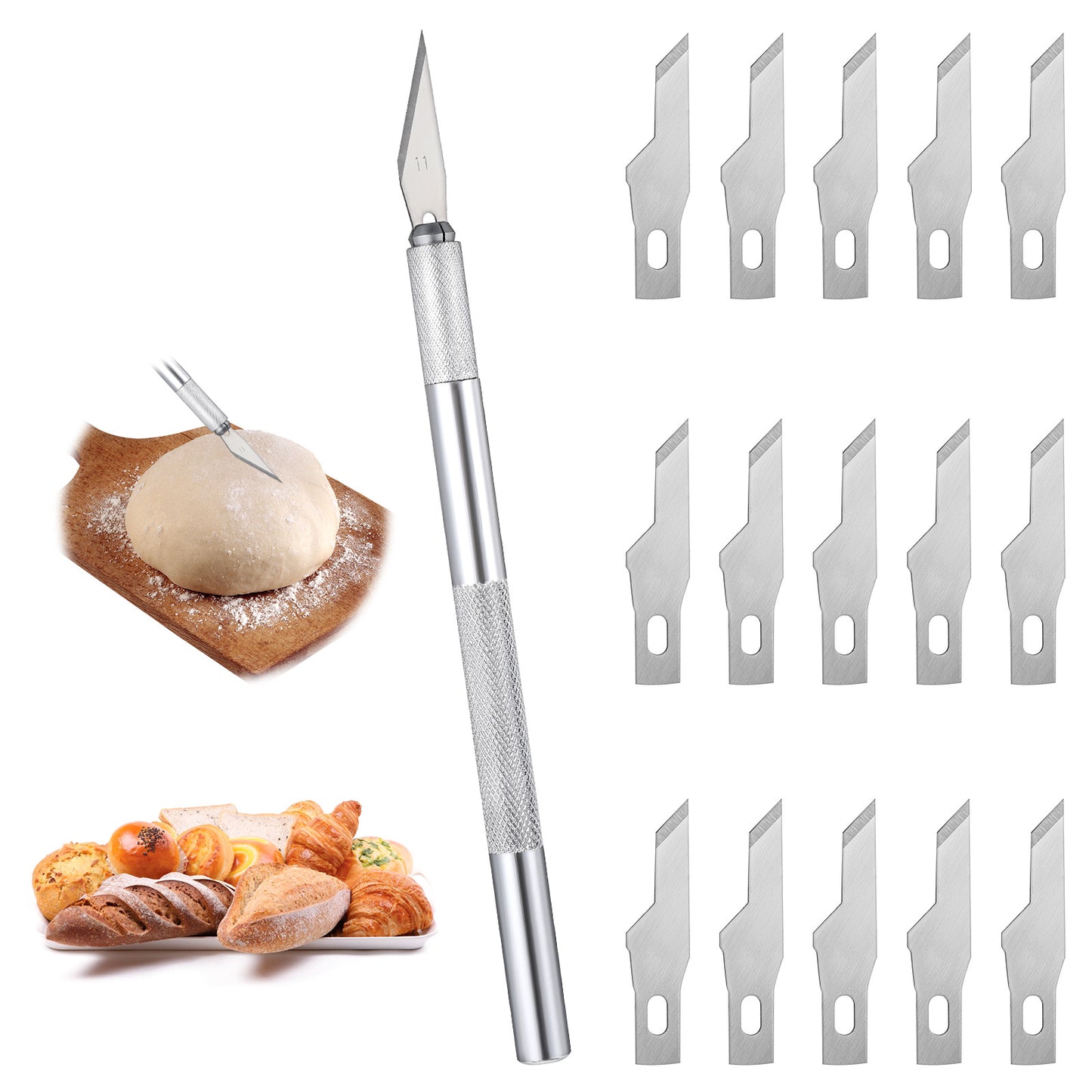 GEEHUA Bread Lame Sourdough Dough Scoring Tool, Ultra Sharp Scoring Knife with Cover 15 Blades Included, Perfect Bread Scorer for Homemade Baking Enthusiasts