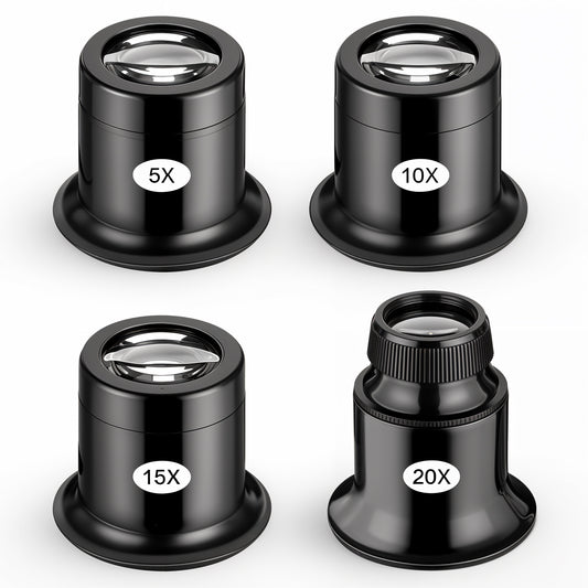 JIYIN 4 Pcs Jewelers Loupe, 5X/10X/15X/20X Monocular Magnifier Portable Handheld Magnifier, Eye Loops Magnifier Dome Optics Lens Loupes for Gem Diamond Stamp Reading Newspaper Craft Watch Repair