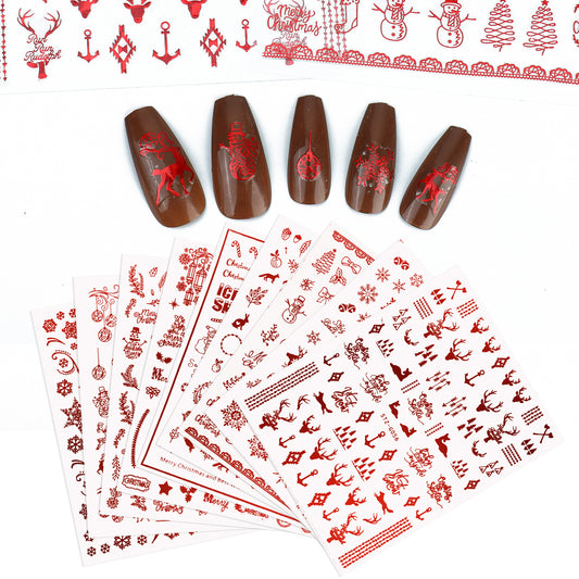 Giantree Christmas Nail Art Stickers, 9 Sheets Self-Adhesive Christmas Snowflake Nail Art Stickers Decals, Winter Holiday Xmas Snowflake Nail Supplies Nail Art Design Decoration Accessories(Red)