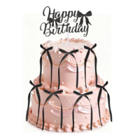 MBAIYO Black Bow Cake Toppers, Happy Birthday Sign with 12 Pcs Bow Cake Decorations for black Ribbion Birthday Decorations Baby Shower Wedding Party Supplies