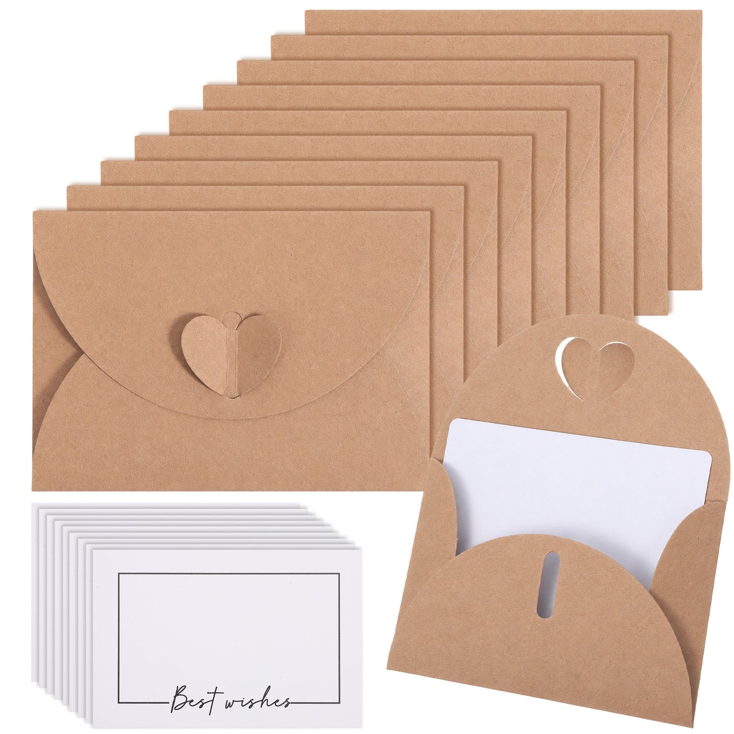 Cobee 20 Pcs Brown Small Envelopes Set, Mini Clasp Envelopes with Cards