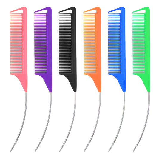 MBAIYO 6 Pcs Rat Tail Combs,C Curved Parting Rat Combs for Hair Styling Tools Hair Styling Parting Brushes Women Barbers