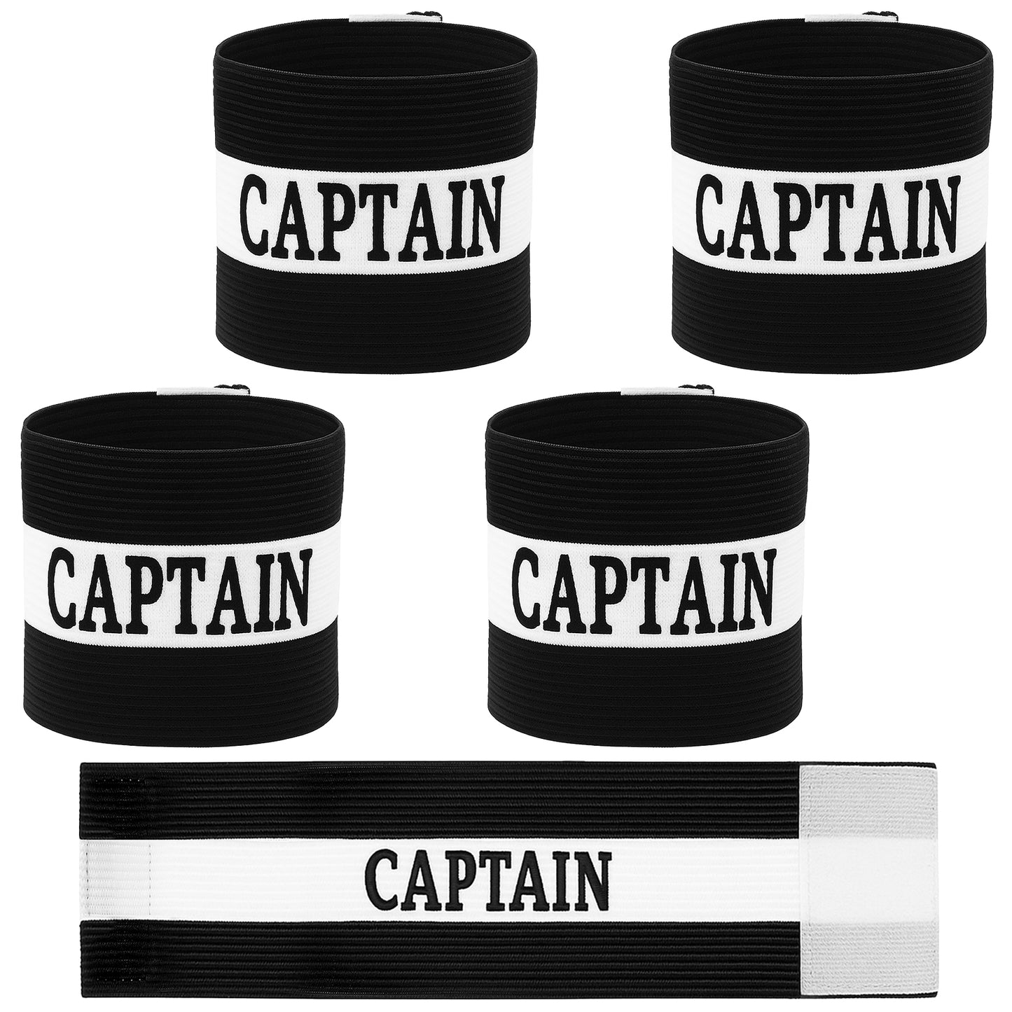 Yuanchu 4 Pcs Captain Armbands, Adjustable Black Soccer Captain Armband Football Arm Band Team Sport Armband for Adults Rugby Basketball Volleyball Team