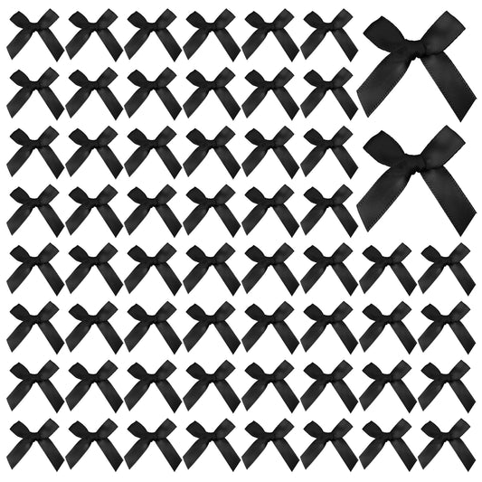 JIYIN 100 Pcs Ribbon Bows, 1.57x0.4in Mini Satin Bows for DIY Crafts Cute Small Bows for Sewing Scrapbooking Christmas Wedding Gift Wrapping Candy Treat Bags Decoration(Black)