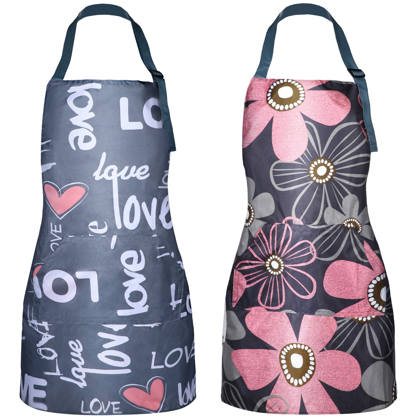 cobee 2 Pcs Aprons For Women with Pockets, Waterproof Apron Adjustable Kitchen Aprons Baking Aprons, Cooking Garden Apron for Gardening Baking Crafts Unisex(Love)