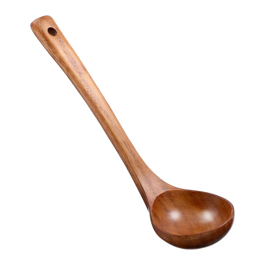 Cobee 28cm Wooden Ladle, Long Handle Wood Soup Handcrafted Wooden Soup Deep Round Serving Cooking Scoop for Kitchen Cooking Stirring